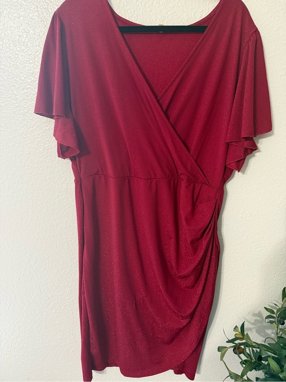 Red Glitter Wrap-Style Short Dress